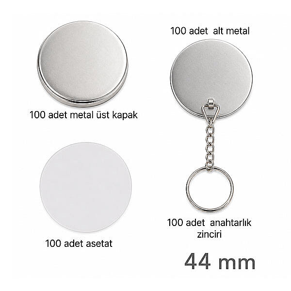 44 mm Rozet Anahtarlık Malzemesi 100'lü Set - 1
