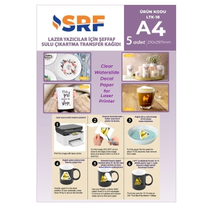 SRF - SRF Şeffaf Sulu Çıkartma Lazer Transfer Kağıdı A4 (5 adet) SRF - SRF Şeffaf Sulu Çıkartma Lazer Transfer Kağıdı A4 (5 adet)