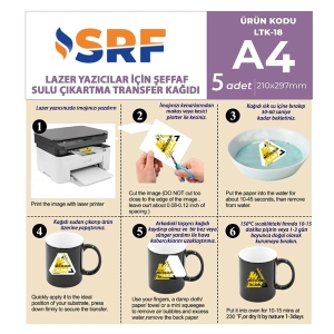 SRF - SRF Şeffaf Sulu Çıkartma Lazer Transfer Kağıdı A4 (5 adet) (1) SRF - SRF Şeffaf Sulu Çıkartma Lazer Transfer Kağıdı A4 (5 adet) (1)