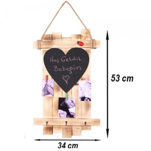  - Ahşap Asimetrik Mandallı Çerçeve - Kalp Kara Tahtalı