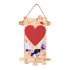  - Ahşap Asimetrik Mandallı Çerçeve - Kalp Kırmızı Tahtalı (1)