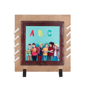 - Ahşaplı Metalli Taş 24x24 cm - Kahverengi  - Ahşaplı Metalli Taş 24x24 cm - Kahverengi