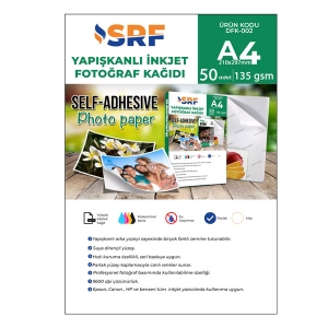 SRF - SRF Yapışkanlı İnkjet Parlak Fotoğraf Kağıdı 135 gr (50 adet A4) SRF - SRF Yapışkanlı İnkjet Parlak Fotoğraf Kağıdı 135 gr (50 adet A4)