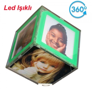 - Bordürlü Dönen Küp Çerçeve 10x10 cm - Işıklı  - Bordürlü Dönen Küp Çerçeve 10x10 cm - Işıklı
