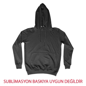 Siyah Cepli Kapşonlu Pamuk Polyester Unisex Siyah Sweatshirt - Yetişkin - 3