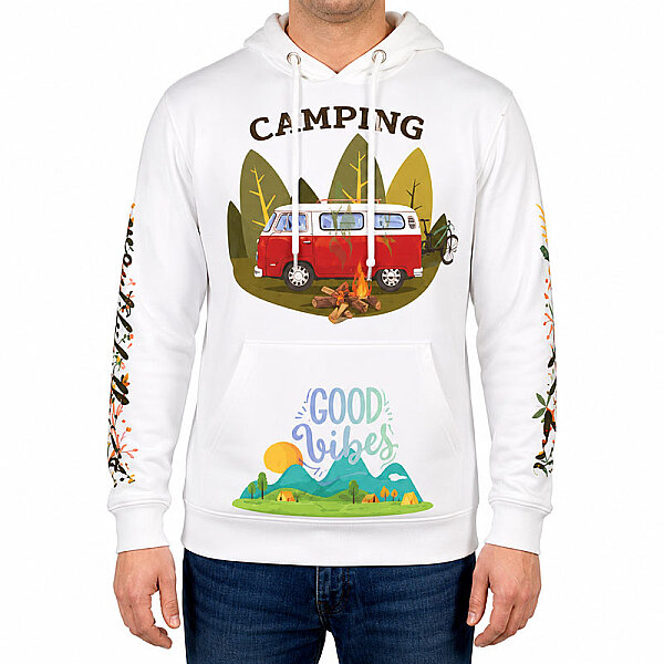 Sublimasyon Cepli Kapşonlu Pamuk Polyester Unisex Sweatshirt - Yetişkin - 3