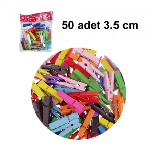  - Renkli Ahşap Mandal 3,5 cm ( 50 adet)