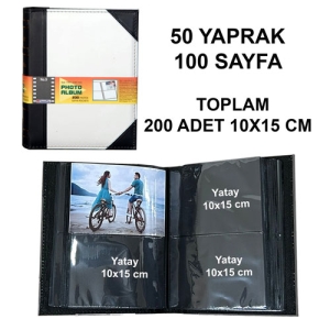 - Deri Fotoğraf Albümü 200'lük 10x15 cm Beyaz Siyah (1)  - Deri Fotoğraf Albümü 200'lük 10x15 cm Beyaz Siyah (1)