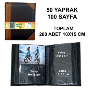 - Deri Fotoğraf Albümü 200'lük 10x15 cm Kahverengi ve Siyah (1)  - Deri Fotoğraf Albümü 200'lük 10x15 cm Kahverengi ve Siyah (1)