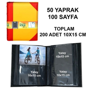 - Deri Fotoğraf Albümü 200'lük 10x15 cm Sarı Kırmızı (1)  - Deri Fotoğraf Albümü 200'lük 10x15 cm Sarı Kırmızı (1)