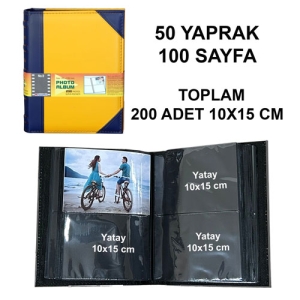 - Deri Fotoğraf Albümü 200'lük 10x15 cm Sarı Lacivert (1)  - Deri Fotoğraf Albümü 200'lük 10x15 cm Sarı Lacivert (1)