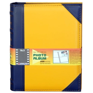 - Deri Fotoğraf Albümü 200'lük 10x15 cm Sarı Lacivert  - Deri Fotoğraf Albümü 200'lük 10x15 cm Sarı Lacivert