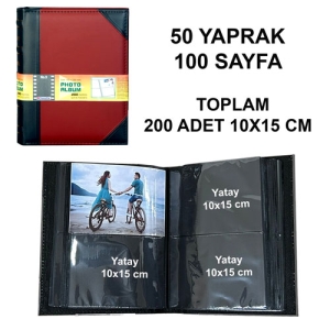 - Deri Fotoğraf Albümü 200'lük 10x15 cm Siyah Bordo (1)  - Deri Fotoğraf Albümü 200'lük 10x15 cm Siyah Bordo (1)