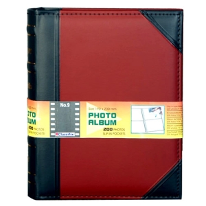 - Deri Fotoğraf Albümü 200'lük 10x15 cm Siyah Bordo  - Deri Fotoğraf Albümü 200'lük 10x15 cm Siyah Bordo