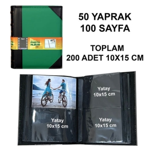 - Deri Fotoğraf Albümü 200'lük 10x15 cm Siyah ve Yeşil (1)  - Deri Fotoğraf Albümü 200'lük 10x15 cm Siyah ve Yeşil (1)