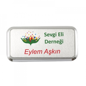 - Dikdörtgen Metal Yaka İsimliği (gümüş) 6x3,2 cm (1)  - Dikdörtgen Metal Yaka İsimliği (gümüş) 6x3,2 cm (1)