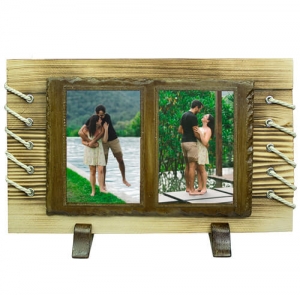 - Ahşaplı Çift Metalli Taş 24x40 cm Kahverengi  - Ahşaplı Çift Metalli Taş 24x40 cm Kahverengi