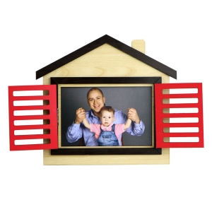  - Ev Tasarımlı Ahşap Fotoğraf Çerçevesi - Kırmızı