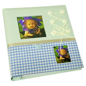 - Fiyonklu Düğmeli 60'lık Fotoğraf Albümü 13x18cm - Mavi  - Fiyonklu Düğmeli 60'lık Fotoğraf Albümü 13x18cm - Mavi