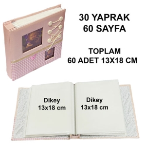 - Fiyonklu Düğmeli 60'lık Fotoğraf Albümü 13x18cm - Pembe (1)  - Fiyonklu Düğmeli 60'lık Fotoğraf Albümü 13x18cm - Pembe (1)