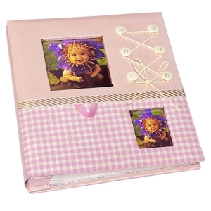 - Fiyonklu Düğmeli 60'lık Fotoğraf Albümü 13x18cm - Pembe  - Fiyonklu Düğmeli 60'lık Fotoğraf Albümü 13x18cm - Pembe