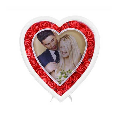  - Güllü Led Işıklı Sihirli Aynalı KalpFotoğraf Çerçevesi