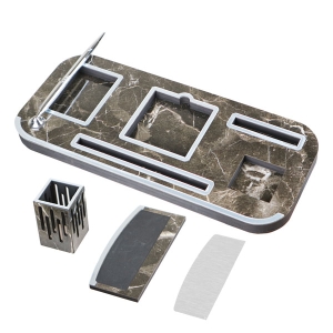 Gümüş Mermer Desenli Ahşap Masa İsimliği - Tek Kalemli - 3