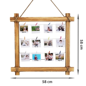İpli Mandallı Eskitme Ahşap Çerçeve 58x58 cm