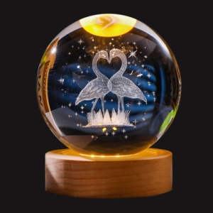 - Işıklı Ahşap Standlı Flamingo Çift Cam Küre - USB Baglantılı  - Işıklı Ahşap Standlı Flamingo Çift Cam Küre - USB Baglantılı