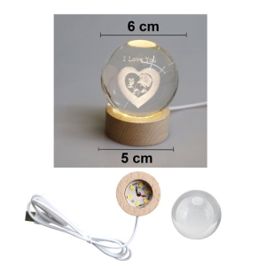 Işıklı Ahşap Standlı I Love You Cam Küre - USB Baglantılı - 3