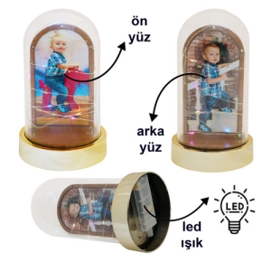  - Işıklı Fanus Ahşap Fotoğraf Çerçevesi - Altın (1)