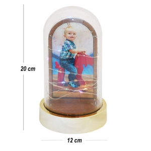 Işıklı Fanus Ahşap Fotoğraf Çerçevesi - Altın - 3