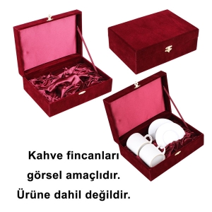 - Kadife İkili Kahve Fincanı Kutusu - Bordo (1)  - Kadife İkili Kahve Fincanı Kutusu - Bordo (1)