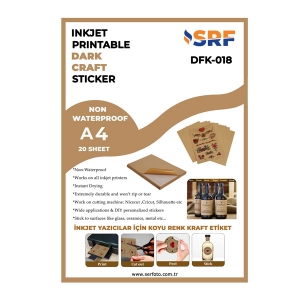 SRF İnkjet Yapışkanlı Koyu Kraft Plastik Sticker Etiket Kağıdı (20 adet A4)