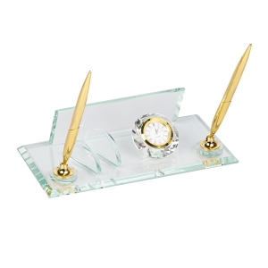  - Kristal Masa İsimliği – Çift Kalemli ve Saatli