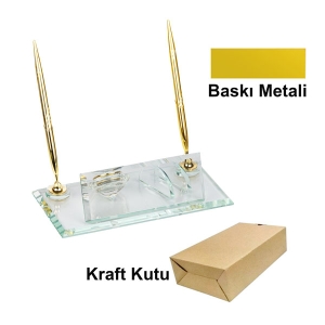  - Kristal Masa İsimliği – Çift Kalemli ve Saatli (1)
