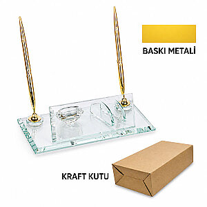 Kristal Masa İsimliği – Çift Kalemli ve Saatli (1)