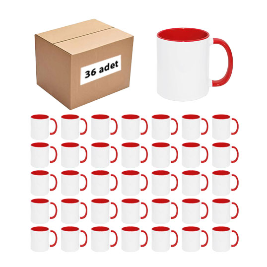 Kutusuz 1 Koli Sublimasyon Porselen Sapı ve İçi Kırmızı Kupa (36 Adet) - 1
