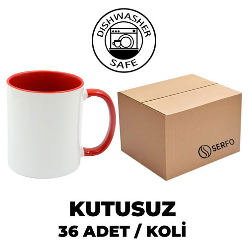 Kutusuz 1 Koli Sublimasyon Porselen Sapı ve İçi Kırmızı Kupa (36 Adet) - 3