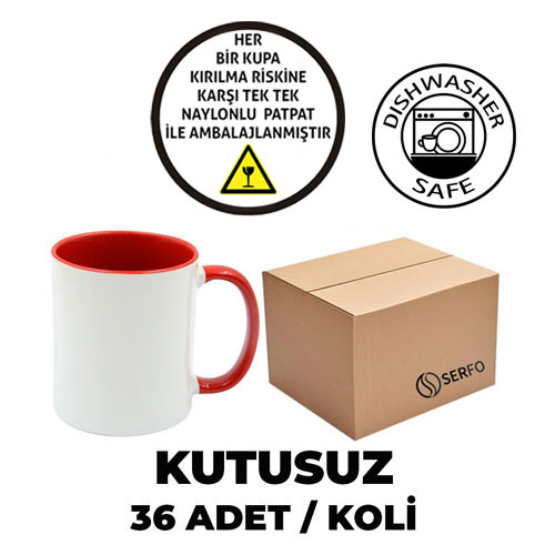 Kutusuz 1 Koli Sublimasyon Porselen Sapı ve İçi Kırmızı Kupa (36 Adet) - 2