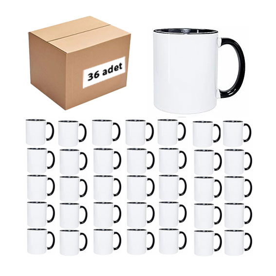 Kutusuz 1 Koli Sublimasyon Porselen Sapı ve İçi Siyah Kupa (36 Adet) - 1