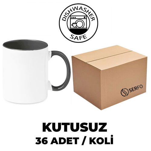 Kutusuz 1 Koli Sublimasyon Porselen Sapı ve İçi Siyah Kupa (36 Adet) - 3