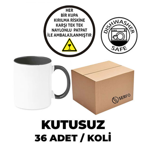 Kutusuz 1 Koli Sublimasyon Porselen Sapı ve İçi Siyah Kupa (36 Adet) - 2
