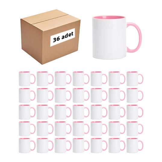 Kutusuz 1 Koli Sublimasyon Porselen Sapı ve İçi Pembe Kupa (36 Adet) - 1