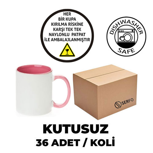 Kutusuz 1 Koli Sublimasyon Porselen Sapı ve İçi Pembe Kupa (36 Adet) - 2