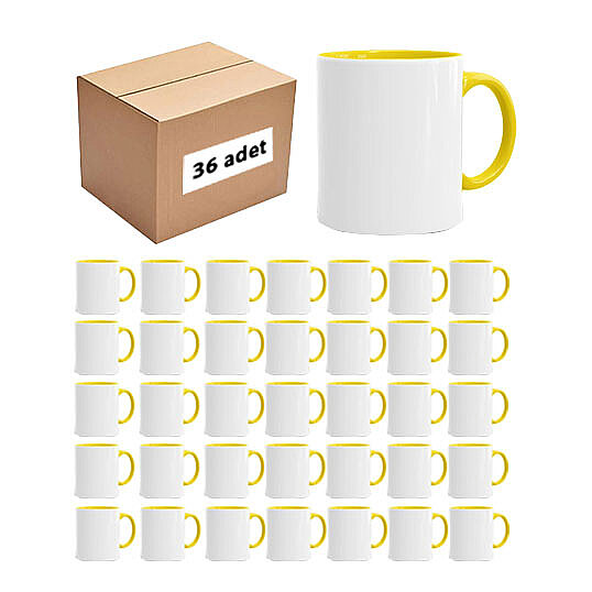 Kutusuz 1 Koli Sublimasyon Porselen Sapı ve İçi Sarı Kupa (36 adet) - 1