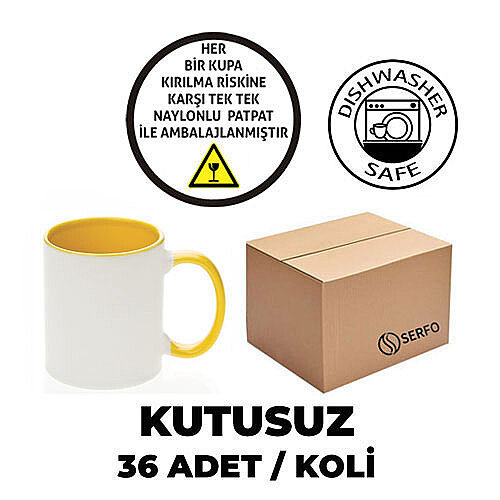 Kutusuz 1 Koli Sublimasyon Porselen Sapı ve İçi Sarı Kupa (36 adet) - 2