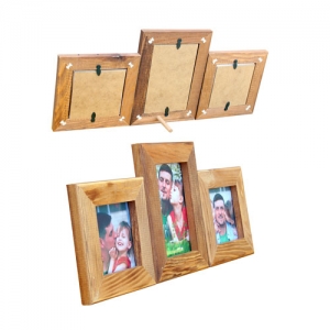  - Masaüstü Eskitme Ahşap Fotoğraf Çerçevesi - Üçlü