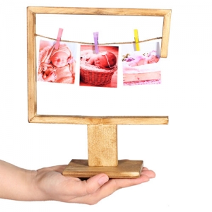  - Masaüstü Tek İpli Mandallı Ahşap Fotoğraf Çerçevesi