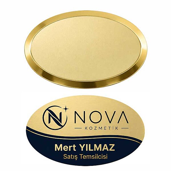 Oval Metal Yaka İsimliği (altın) - 3